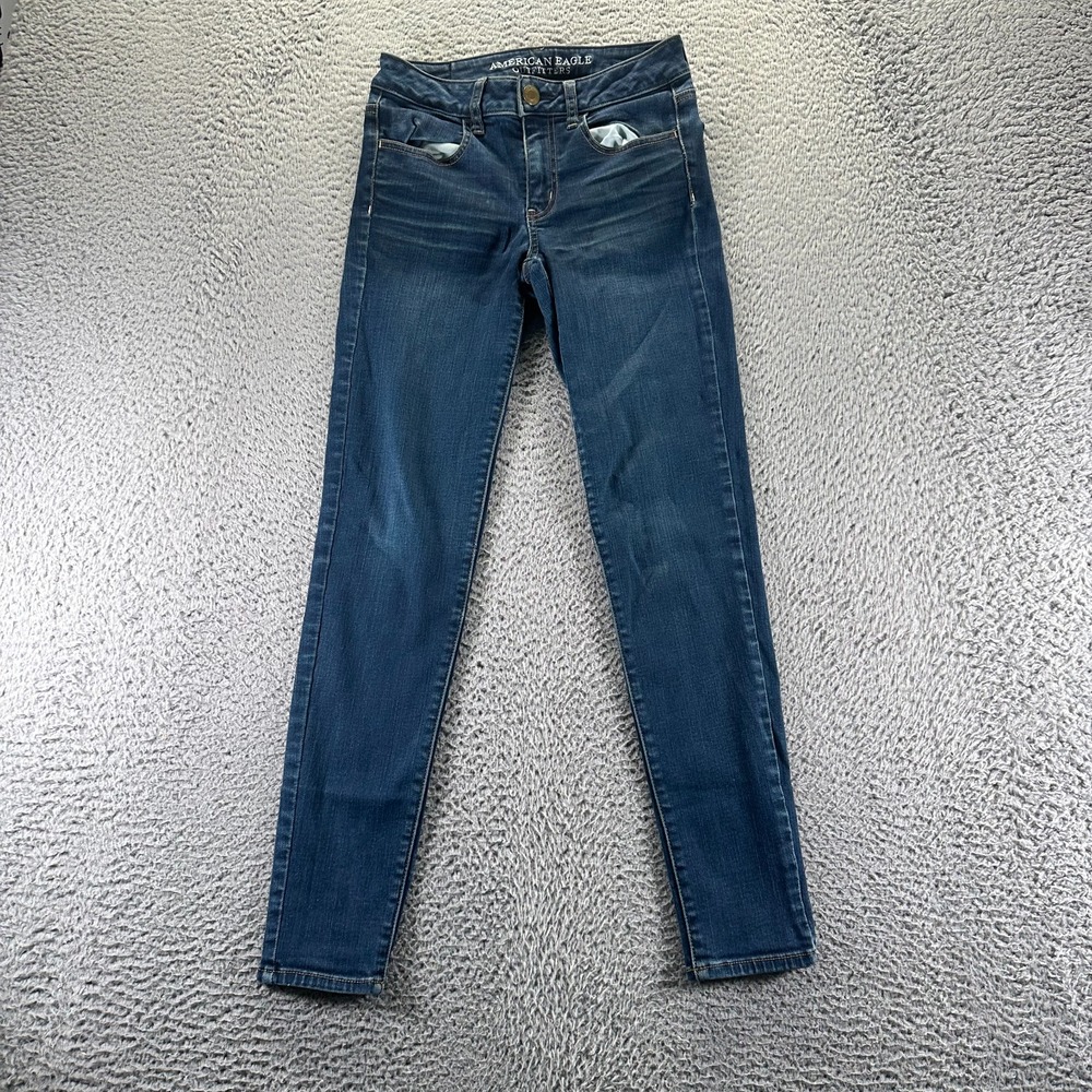 American Eagle Outfitters Jeans Womens 4 Blue Denim Jegging Skinny Faded Stretch